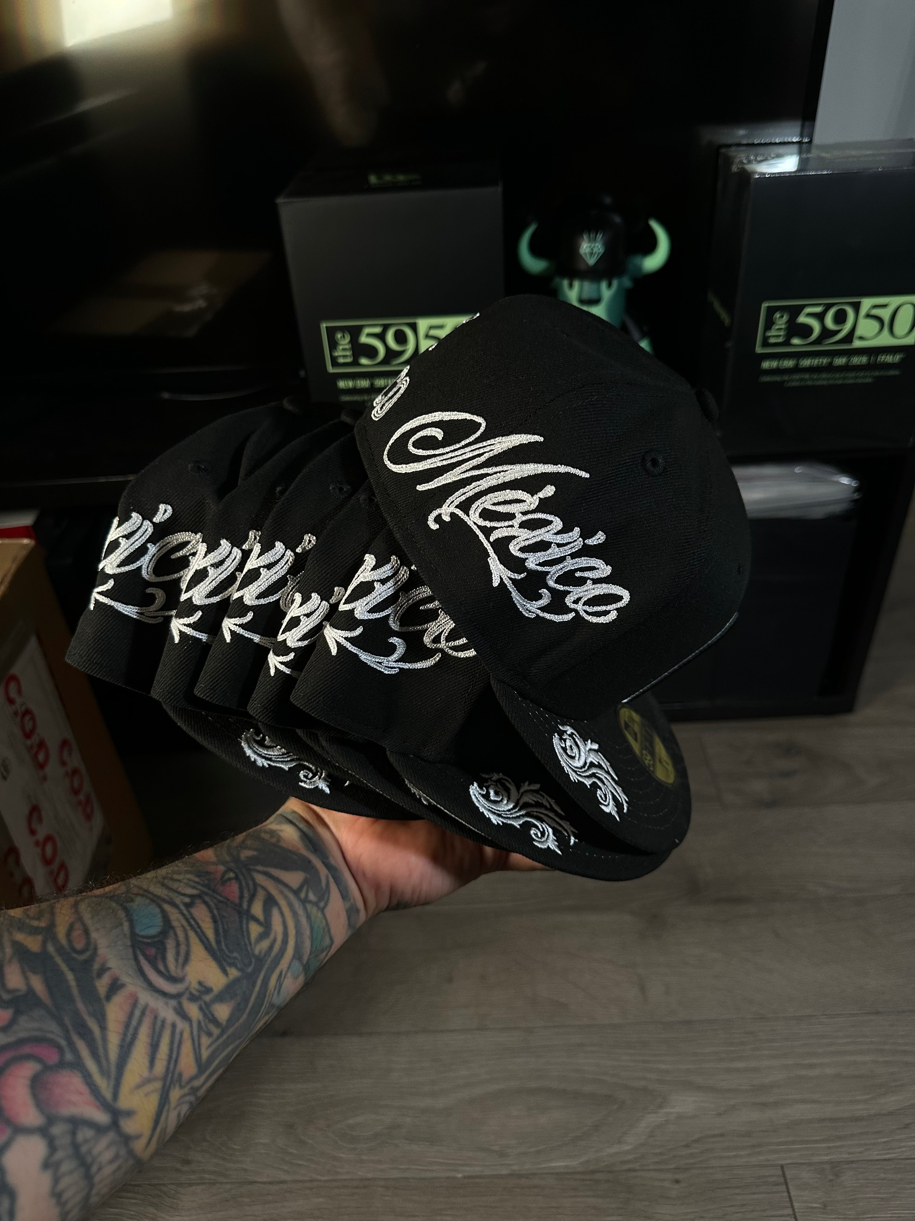 NEW ERA 59FIFTY MEXICO BASEBALL SCRIPT B&W