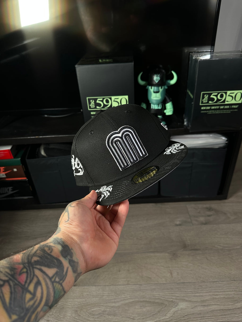 NEW ERA 59FIFTY MEXICO BASEBALL SCRIPT B&W