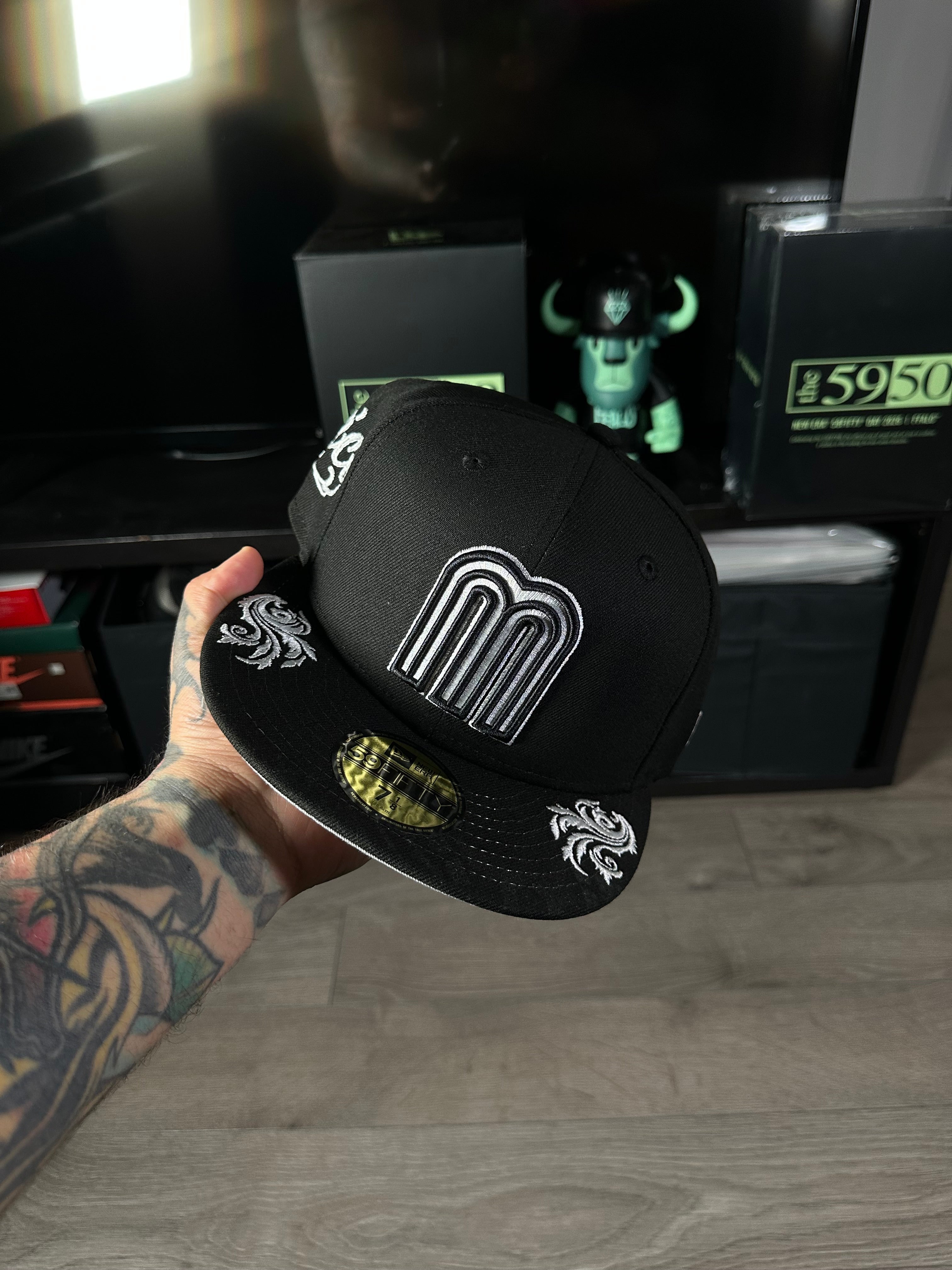 NEW ERA 59FIFTY MEXICO BASEBALL SCRIPT B&W